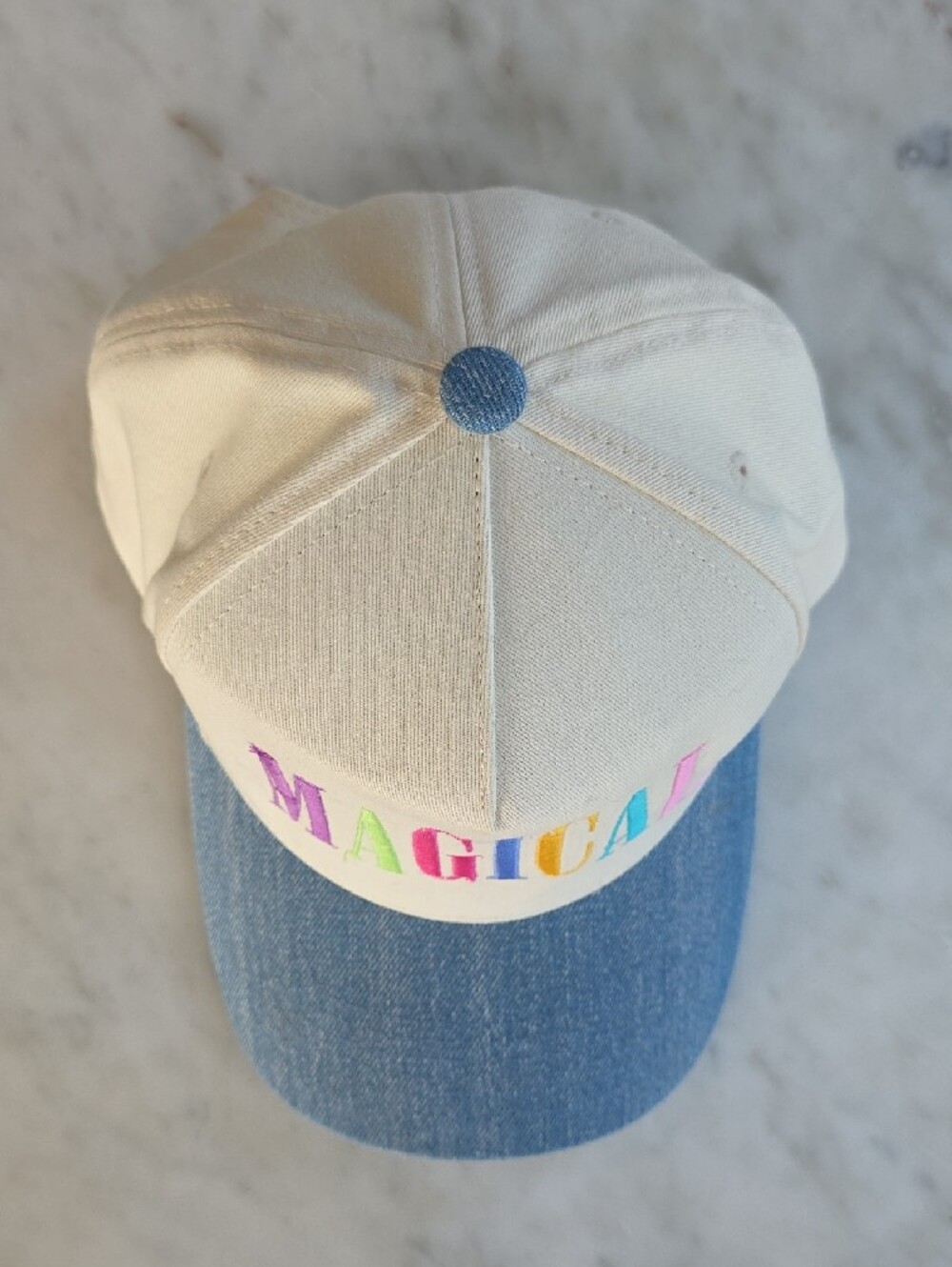 Poppy & Pine "Magical" Embroidered Women's Baseball Cap - Cream & Blue - Picture 3 of 5